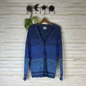 Lee Blue Gradient Chunky Cotton Knit Button Cardigan
